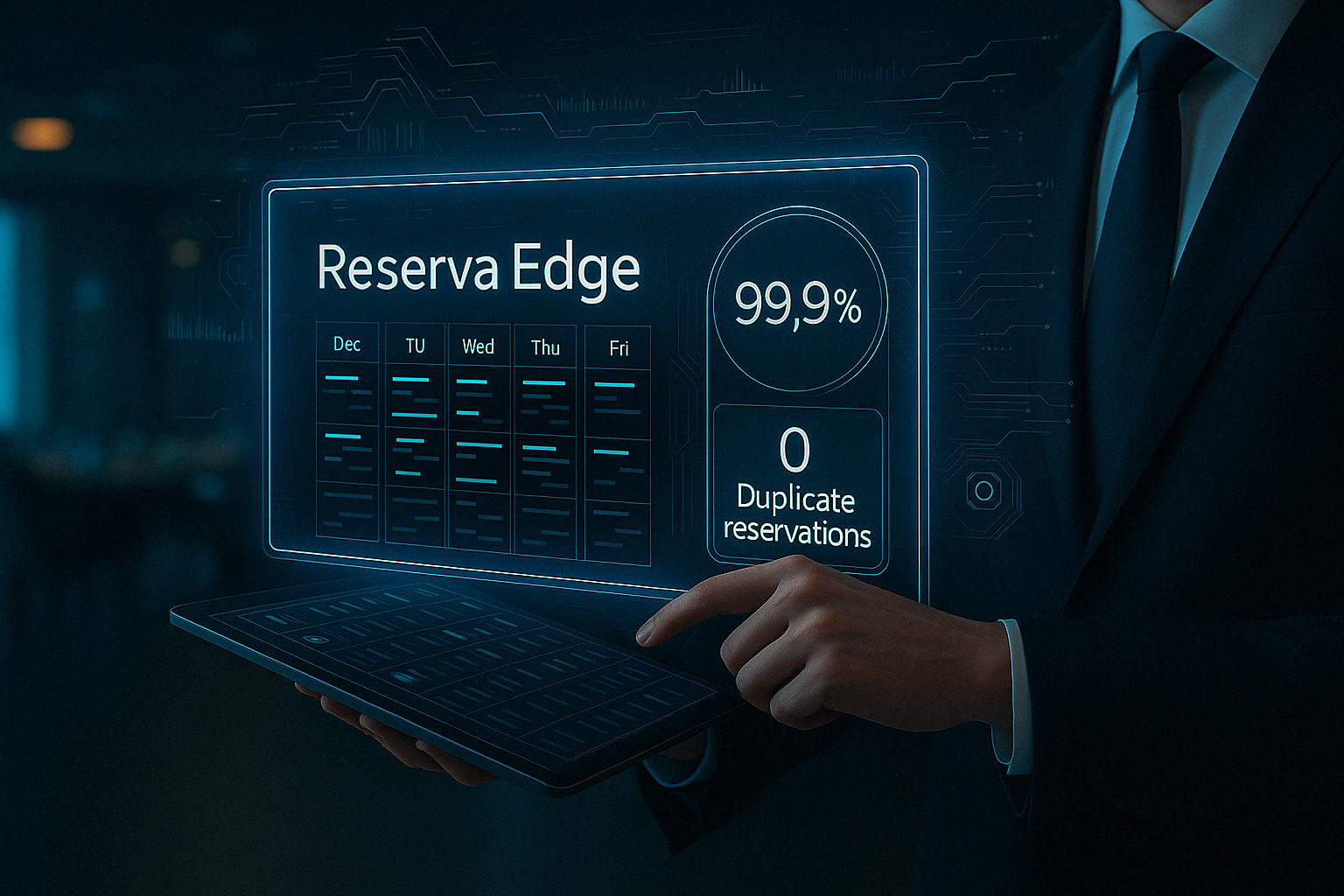 ReservaEdge dashboard showing 99.9% accuracy and zero duplicate reservations